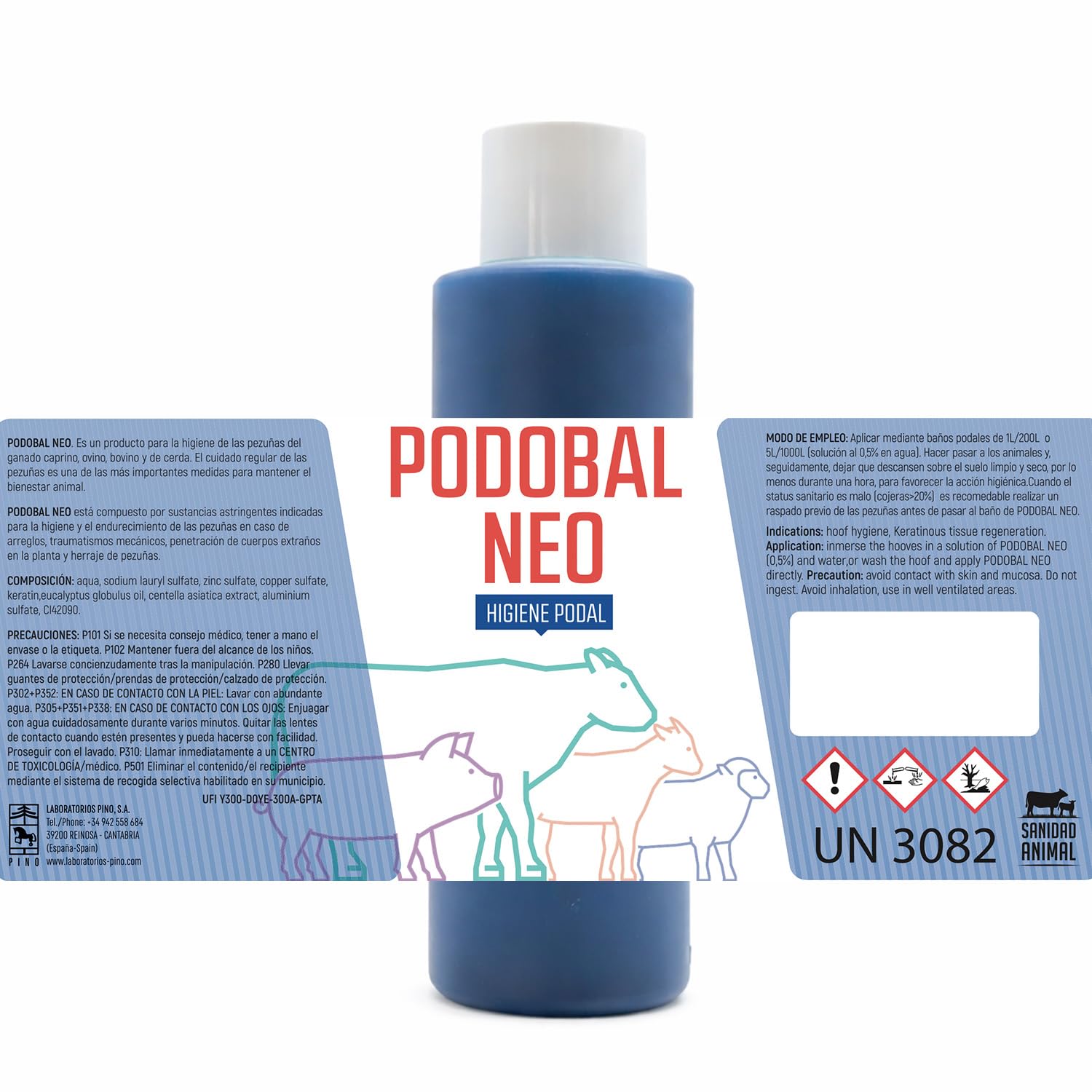 LABORATORIOS PINO Podobal Neo Higiene Podal para Ganado – Programa Preventivo de Cuidado de Pezuñas – Uso en Baños Podales – Envase 1 L