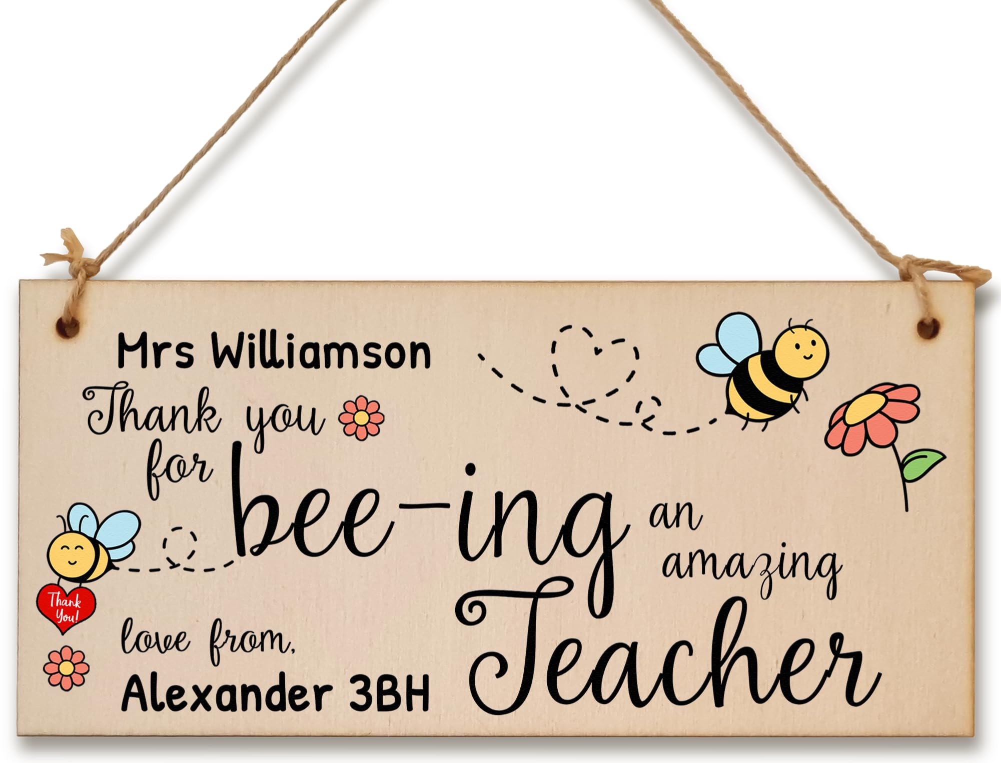 The Plum Penguin Multicolour Personalised Thank You For Bee-Ing Amazing Handmade Wooden Hanging Plaque Gift Teacher Teaching Assistant End Of Term