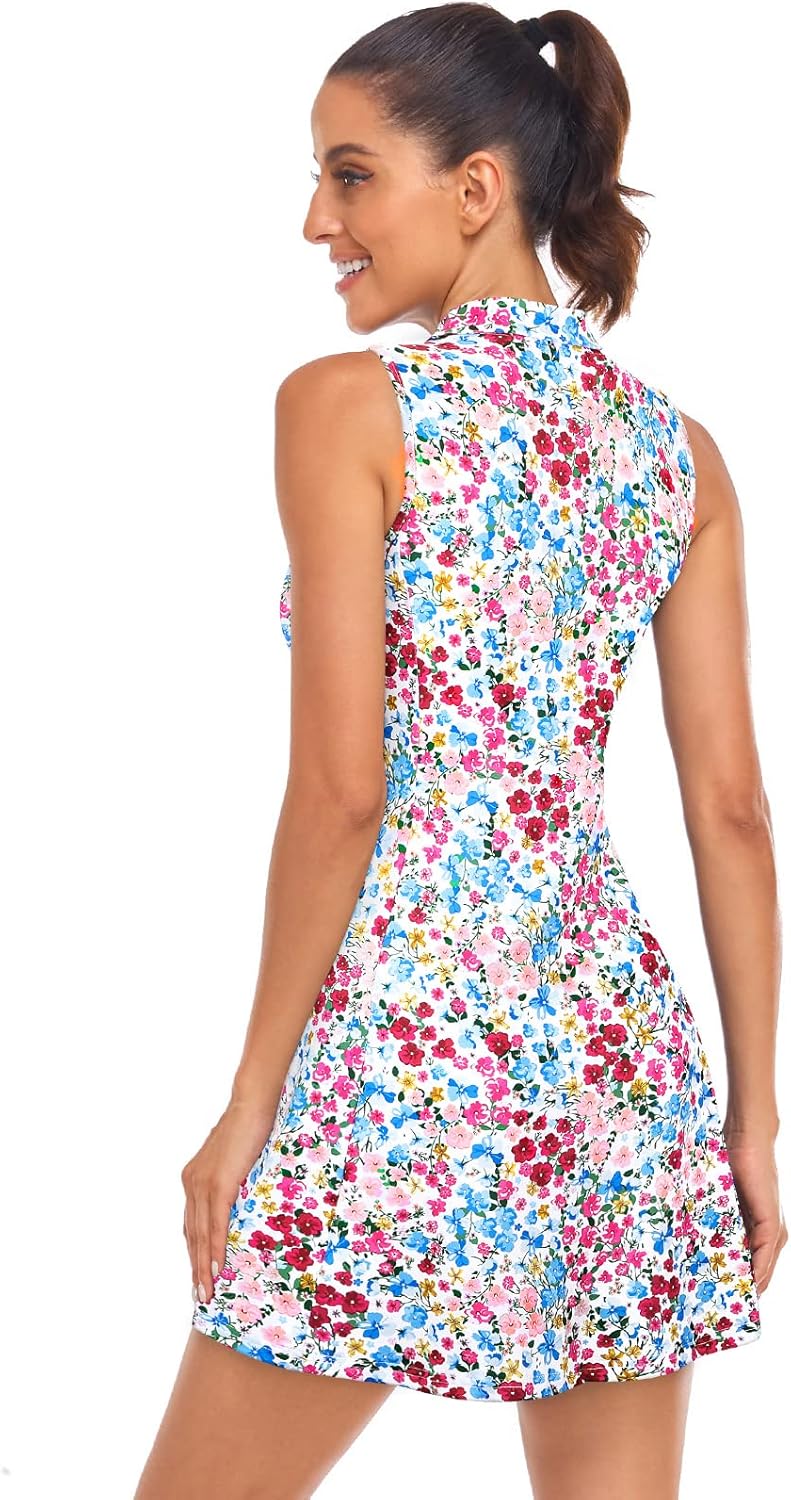 Cucuchy Style Womens Polo Tennis Golf Dresses with Shorts Sleeveless Zip Up Athletic Dress - Image 5
