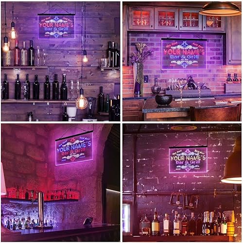 Miniatura 6 de Letrero de luz de neón LED tricolor personalizado para bar y parrilla, nombre personalizado, fecha, texto, cita, fuente blanco, azul y rojo, 17.7 x
