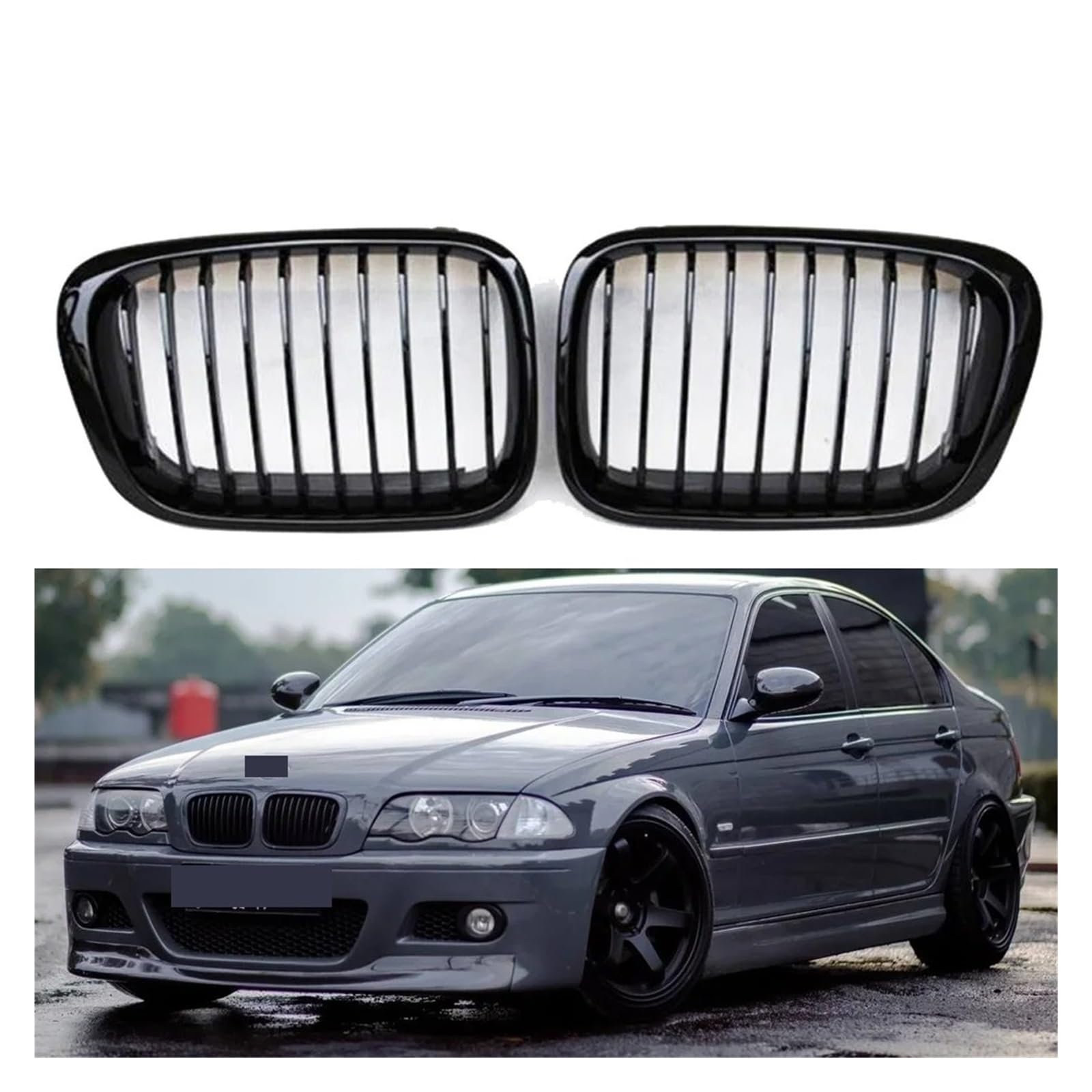 Griglie Radiatori a doppio rene frontali Per BMW E46 4 Porte 1998 1999 2000 2001 Griglia Anteriore A Doppio Rene Nera Lucida Con Stile A Lamelle(Matt black)