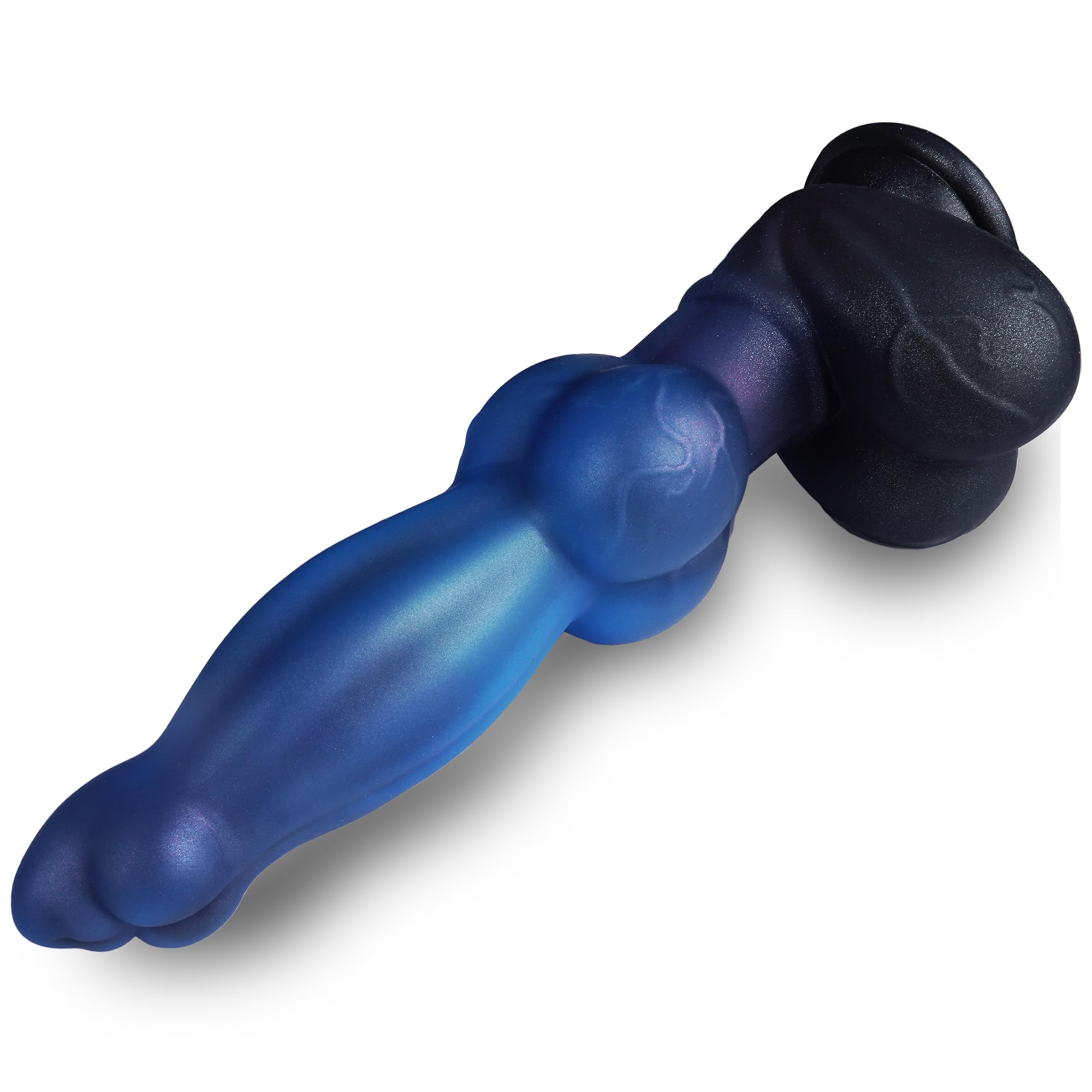 9.6" Blue Black Knotted Dog Dildo 2.8" Knot Pt Silicone Anal Toy w Suction Cup for Men Women Gay