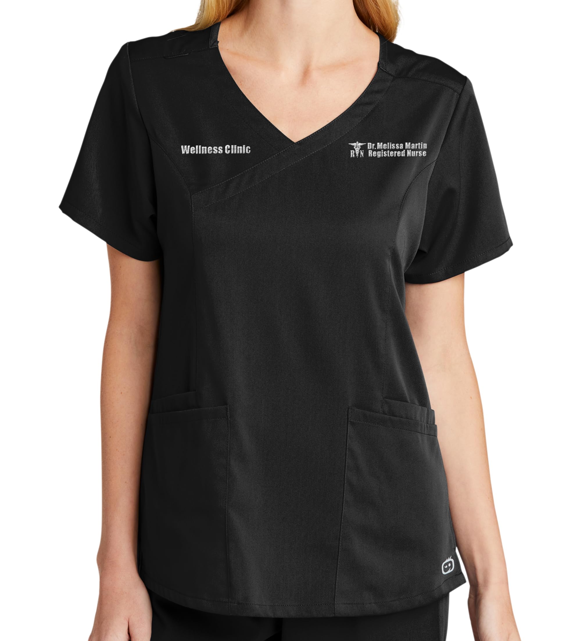 Custom Emroidered Scrub Top Add Your Embroidery Text Name Women's Premiere Flex Mock Wrap Tops Black
