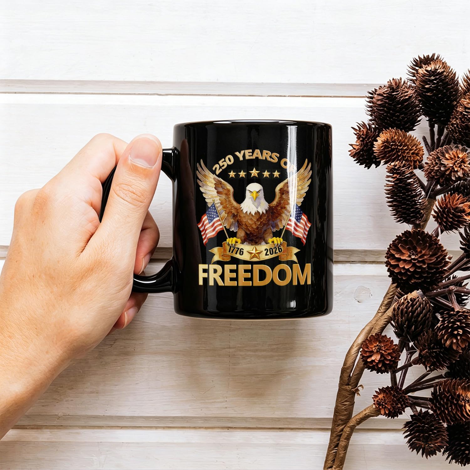 250th Anniversary of America Coffee Mug, USA 250th Anniversary Mug, Novelty Cup Gifts for Men, Women, American Flag 1776-2026 Patriotic Keepsake, American USA Flag Black Coffee Tea Cup
