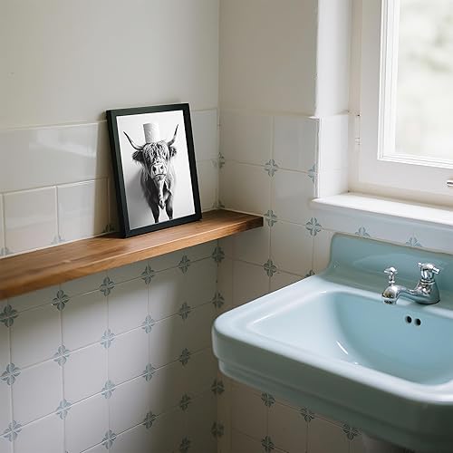 Miniatura 4 de FYLDPSB Lienzo enmarcado en blanco y negro para baño, divertido diseño de vaca de las tierras altas con rollo de papel higiénico caprichoso,