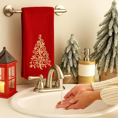 Miniatura 91 de Juego de 2 toallas de mano de baño de Navidad, color gris oscuro, 100% algodón, bordadas, diseño de copos de nieve, 16 x 25 pulgadas, toallas 24 Let