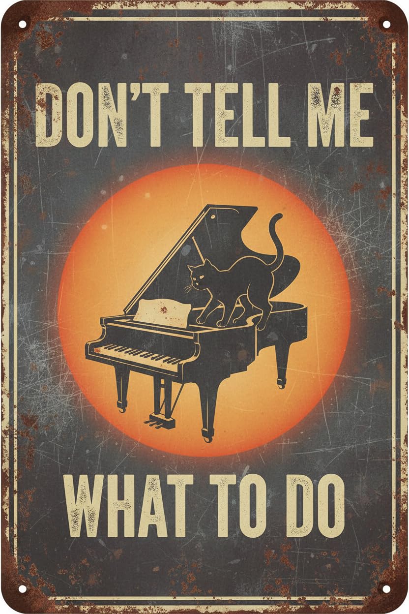 Don't Tell Me What To Do Cat Loves Piano Tin Sign, 8x12 Inch
