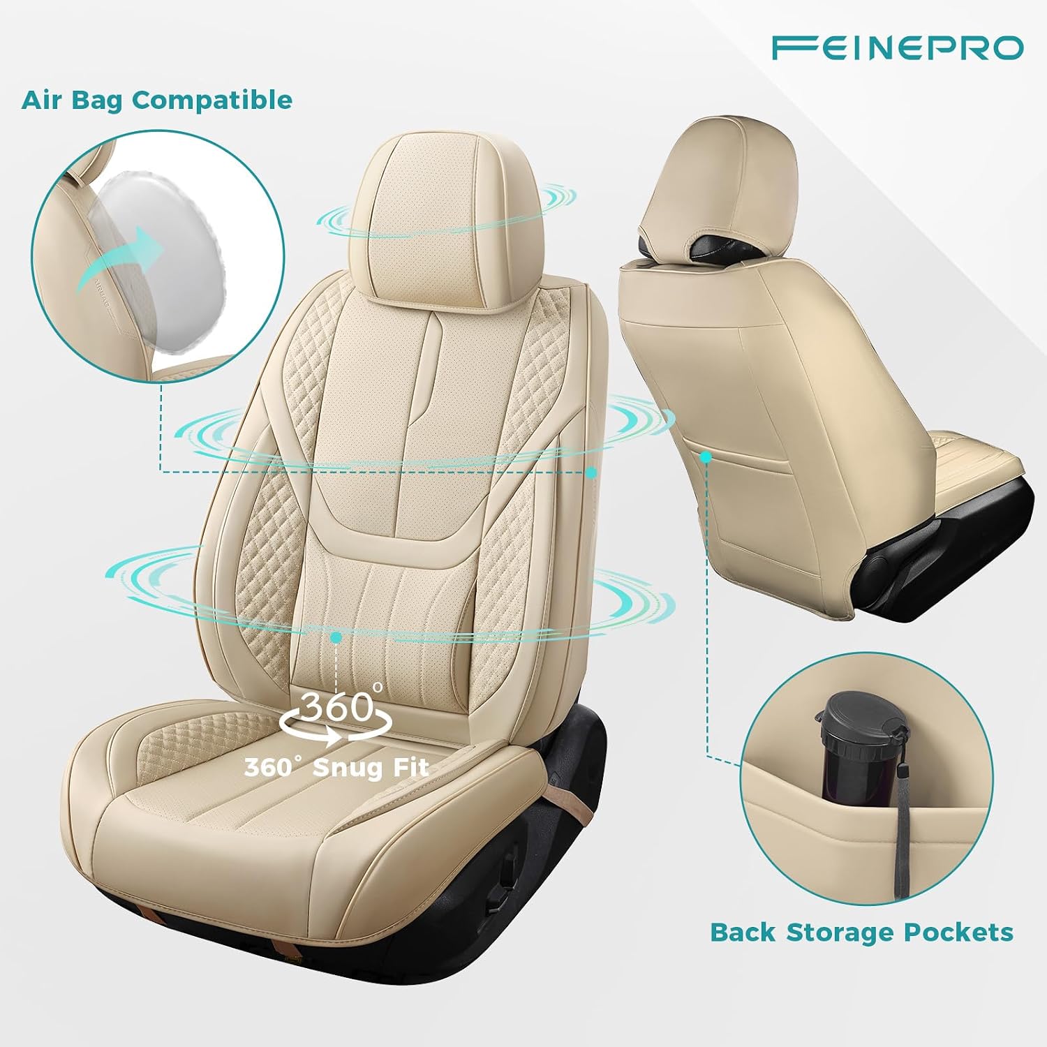 car seat covers full set - universal seat covers for cars suv truck – faux leather automotive seat covers, breathable & waterproof front and rear seat protectors, fit for most cars-beige full-set beige
