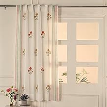 Peepul Tree Handprinted Sheer Cotton Window Curtain in Rust Mustard & Teal | 5 Feet | Pack of 1 | Mulmul/Voile Fabric | Back Loop Curtains | 30-40% Light Filtering | Soft & Breathable Drapes