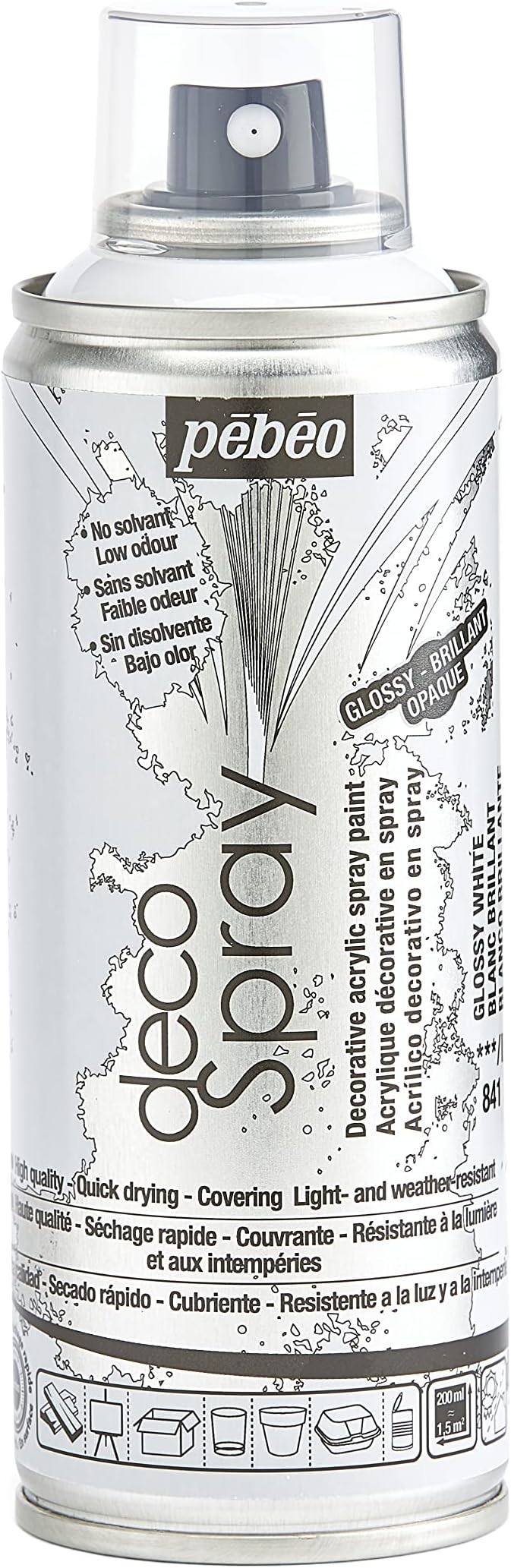Pebeo Water Based Acrylic Spray Paint, Deco Spray, 200ml, Gloss Color, NO.841 Gloss White