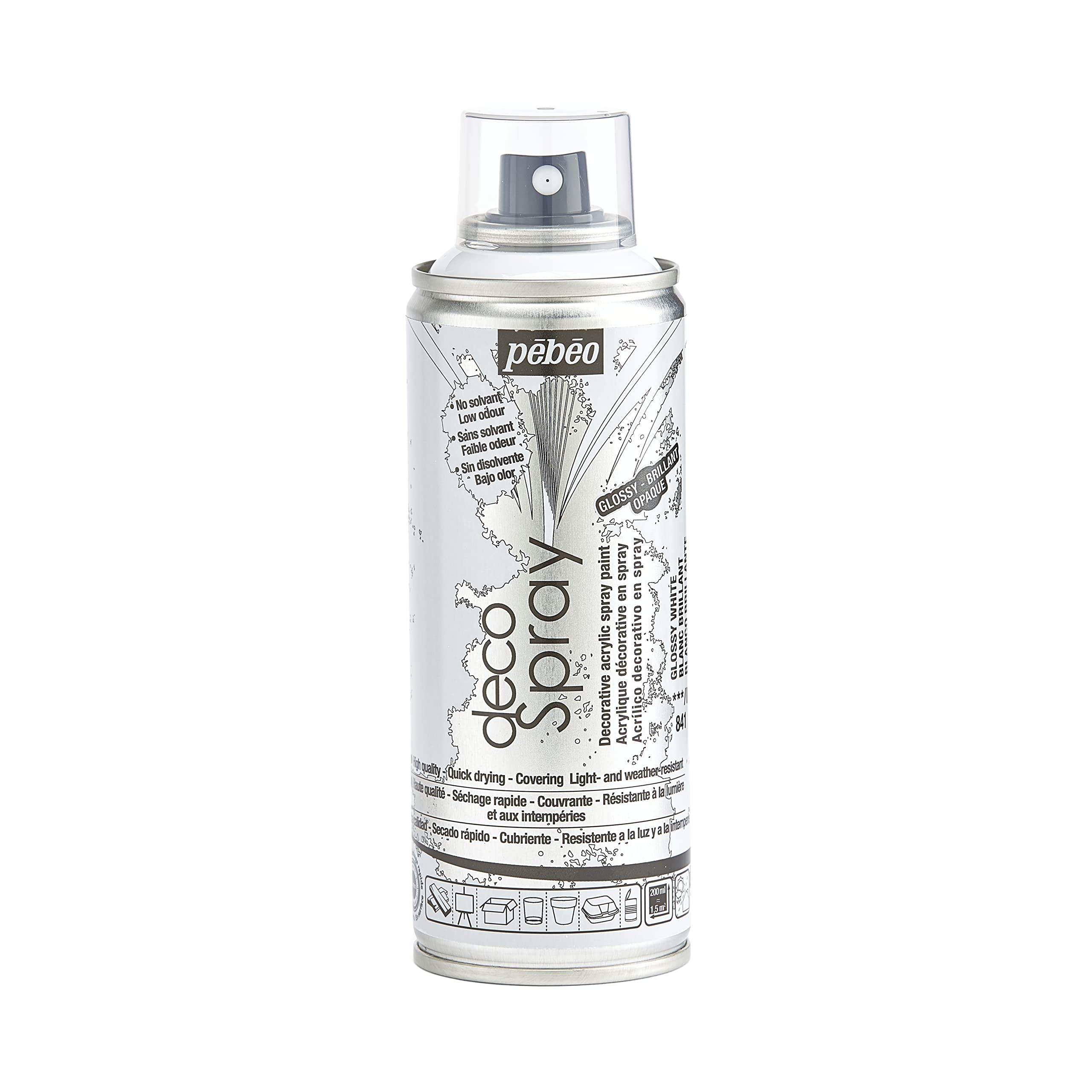 Pebeo Water-Based Acrylic Spray Paint, Deco Spray, 200ml, Gloss Color, NO.841 Gloss White