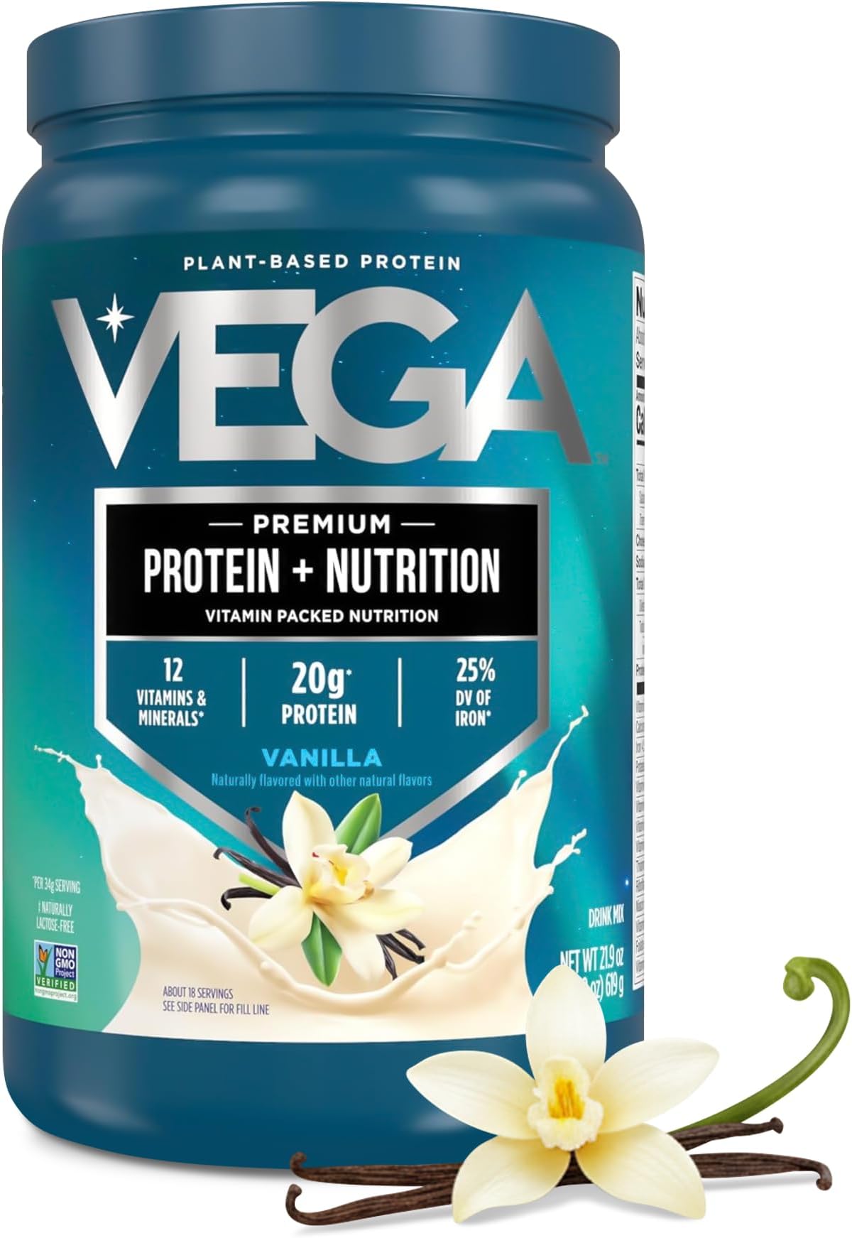 Protein + Nutrition โ 20g Plant Based Vegan Protein Powder, Vanilla for a Dairy-Free Protein Shake โ Large Tub, 1.3lbs (18 Servings)