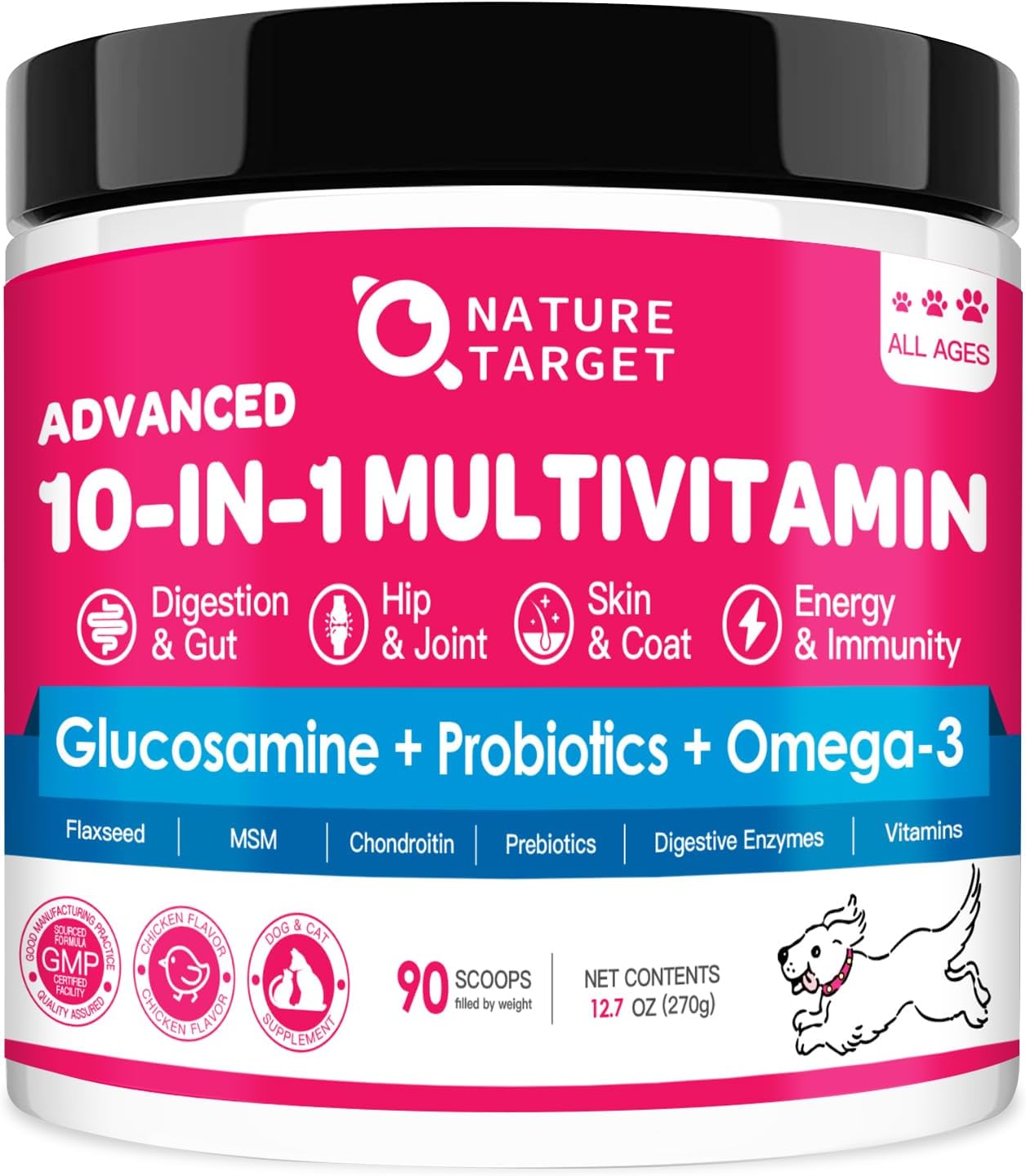 Dog Vitamins Powder, Probiotics & Digestive Enzymes for Gut Health, Glucosamine & Chondroitin & Omega 3, Complete Supplement for Homemade Dog Food, Joint & Skin & Immune Support