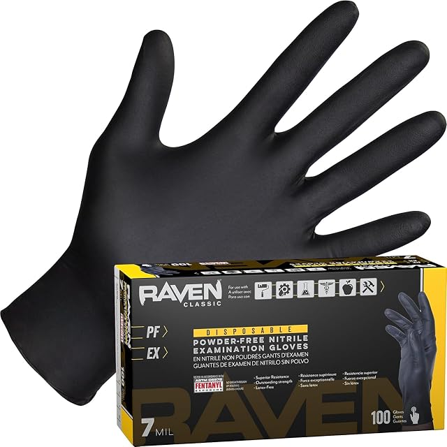SAS Safety 66519 Raven Powder-Free Nitrile Disposable Glove X-Large 7 mil Thick Pack of 100