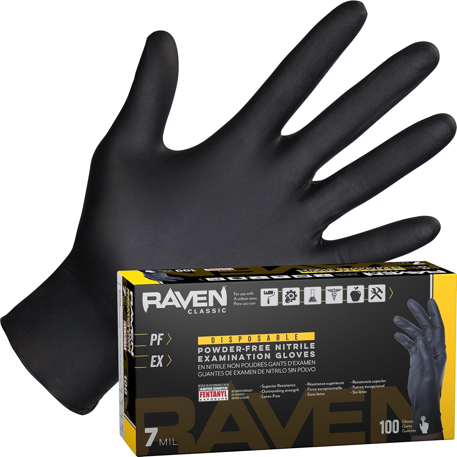 SAS Safety 66518 Raven Powder-Free Disposable Black Nitrile 6 Mil Gloves, Large, 100 Gloves by Weight