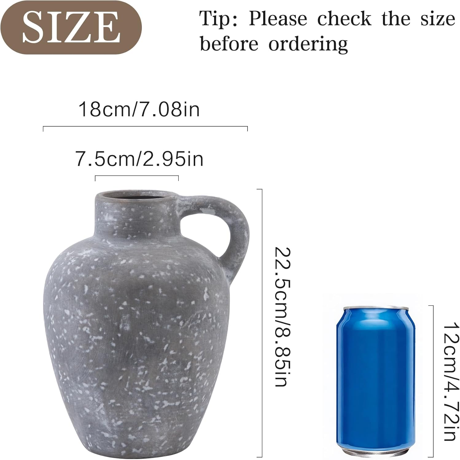 Ceramic Decorative Flower Vase with Handle, 8.85 Inch Pottery Rustic Farmhouse Vase for Home Decor, Living Room, Shelf Decor, Wedding, Housewarming Gift - Image 3