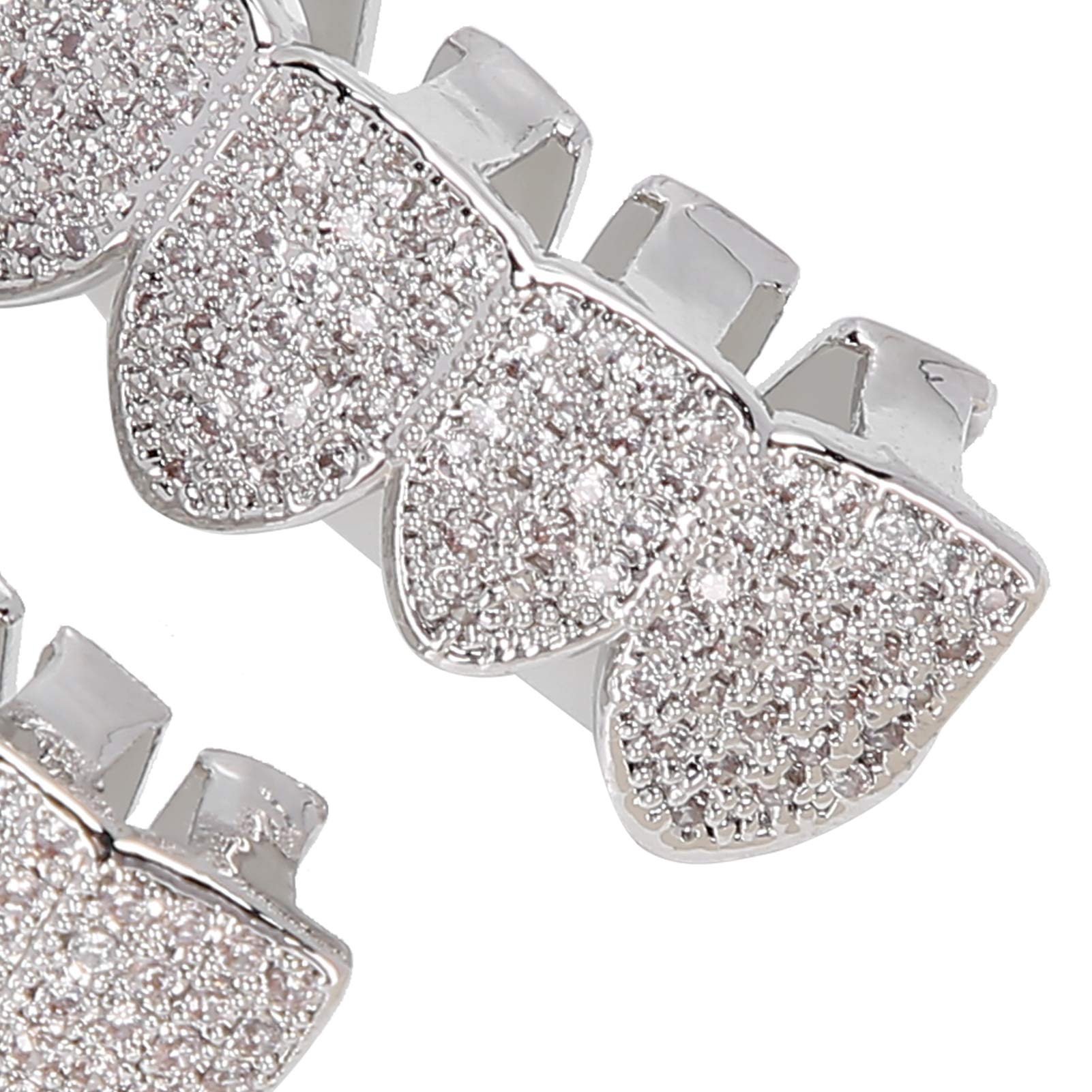 Bretelle Grillz, Denti Grillz, Set di griglie per denti Hip Hop Bretelle diamantate Microset, Decorazione per denti Hip Hop Set di denti Grillz rivestito a freddo Rame Bling Grillz(argento)
