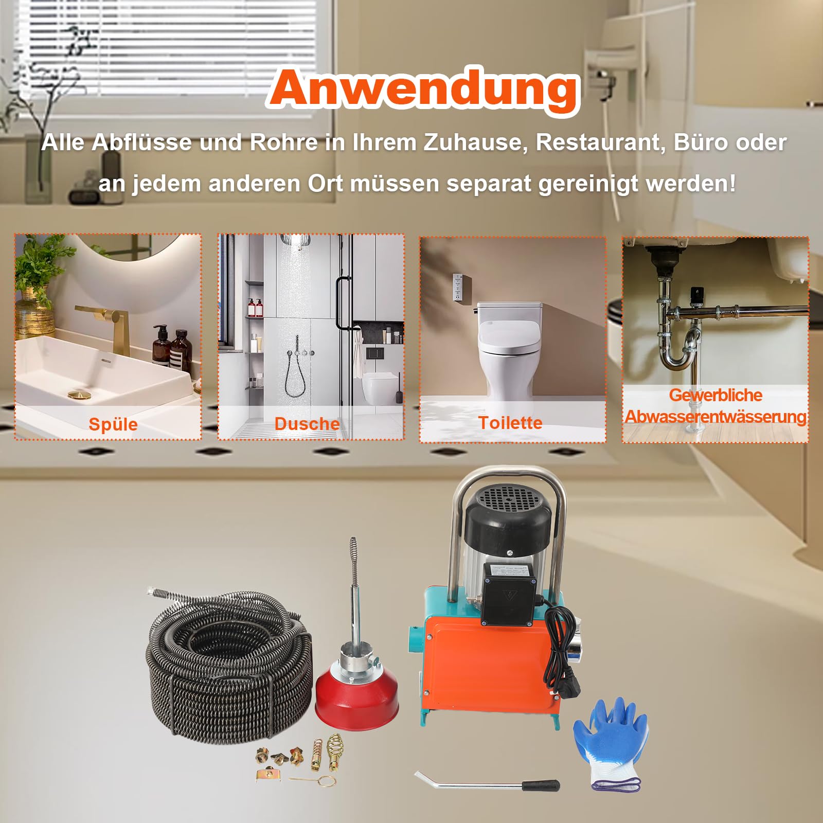Rohrreinigungsmaschine Elektrische Rohrreinigungsspirale 20m 1000W | Rohrreinigungsgerät Kanalreinigungsmaschine mit 39.4ft Feder Rohrreiniger Satz für Rohr-Durchmesser 20mm-150mm