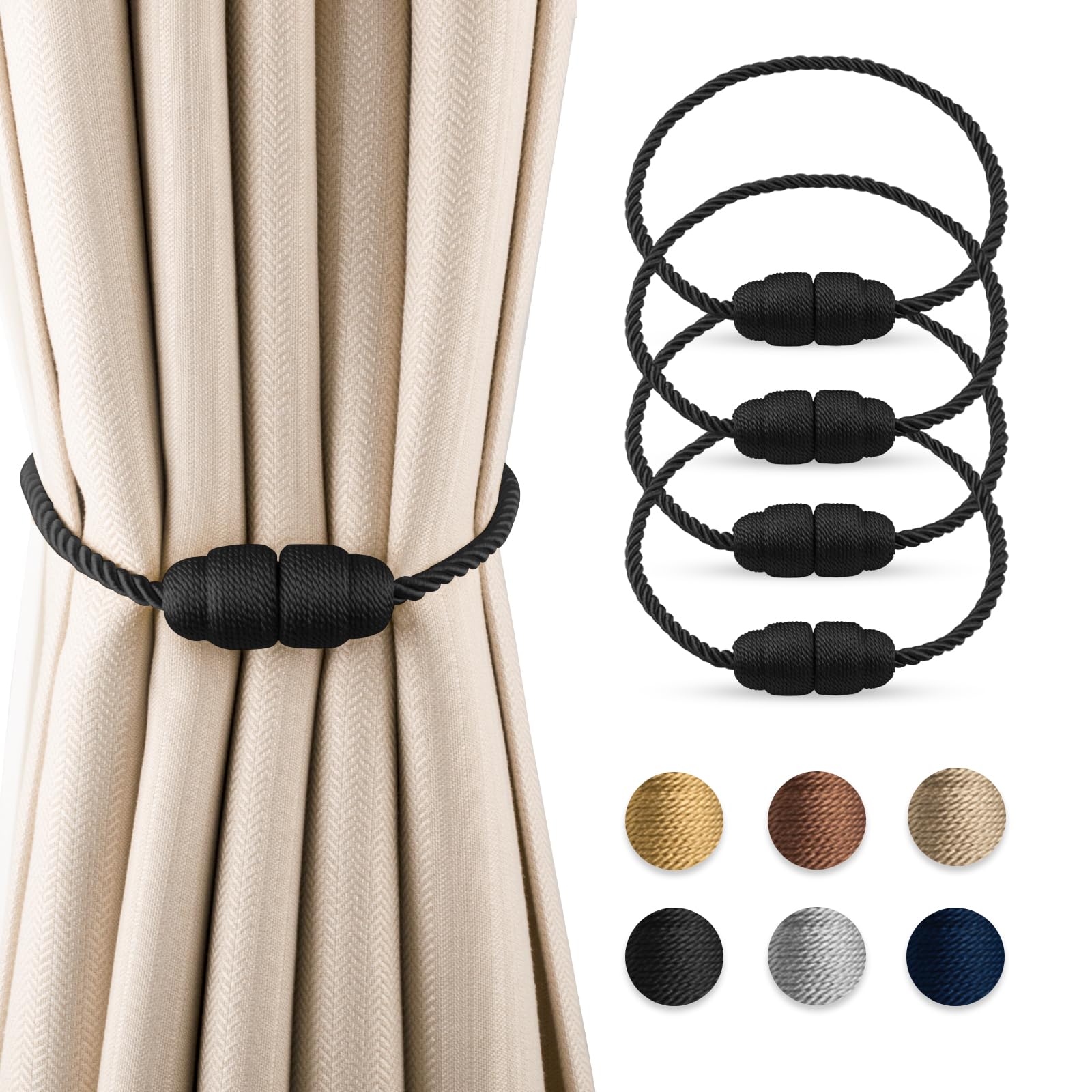 Produktbild von Dalababa Magnetische Vorhang-Raffhalter – 4 Stück, 47 Cm Lang, Gold, Zum Stylischen Hochbinden Von Gardinen