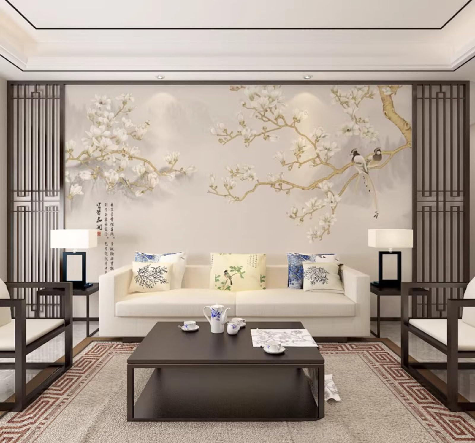 Xlming 400Cm×280Cm(B×H) Retro Elegant Branches Flowers Little Birds 3D Wallpaper Premium Textured Silk Study Dining Living Room Bedroom Sofa Tv Wall Easy Install-400Cm×280Cm