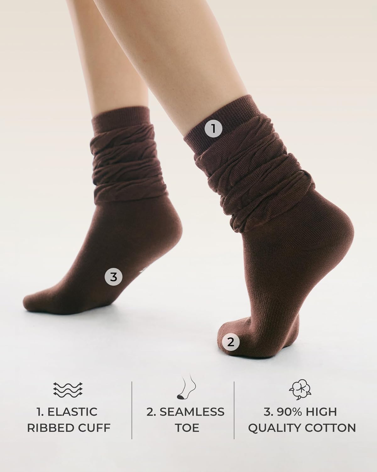 FITRELL Slouch Crew Socks for Women, Pre-sewn Slouch Look Soft Cotton Mid Calf Retro Cute Socks 3 Pairs (Can't Straighten) - Image 3
