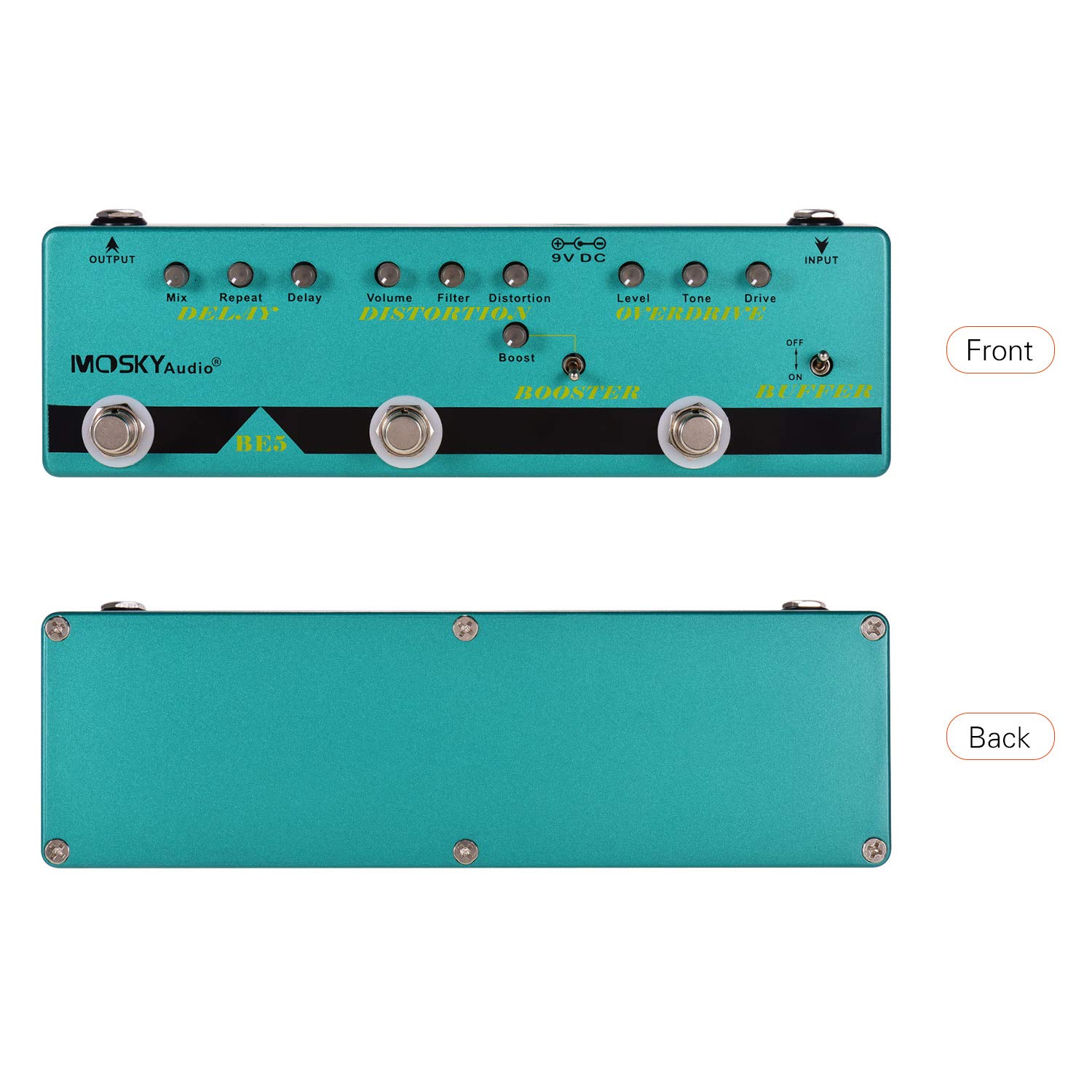 Btuty 5 w 1 gitara z wieloma efektami opóźnienie pedału + zniekształcenia + overdrive + wzmacniacz + bufor w pełni metalowa obudowa z True Bypass