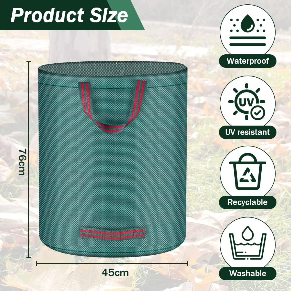 Flintronic 3x 120L Sacchi Giardinaggio Pieghevole, Sacchi per Rifiuti da Giardino, Idrorepellente Riutilizzabile Borsa da Giardino