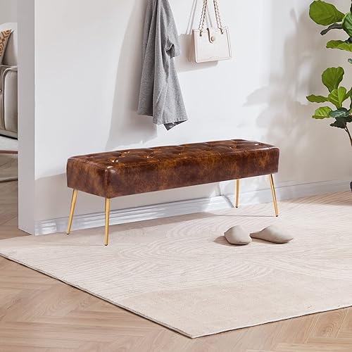 Miniatura 50 de DUHOME Banco otomano tapizado con botones, banco tapizado para dormitorio, reposapiés, banco de acento para entrada, comedor, sala de estar, Negro