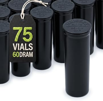 W Gallery 75 Black Vials - 60 Dram Pop Top Bottles, Child Resistant