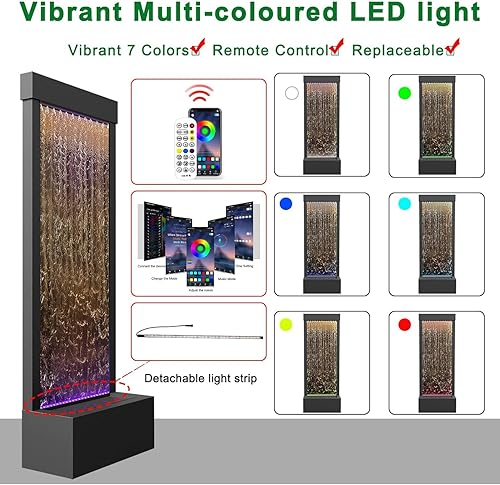 Miniatura 2 de LONGRUN Fuente de agua para interiores con espejo de cascada con luz LED multicolor controlada por aplicación, kit de fuentes de pie, 48 pulgadas