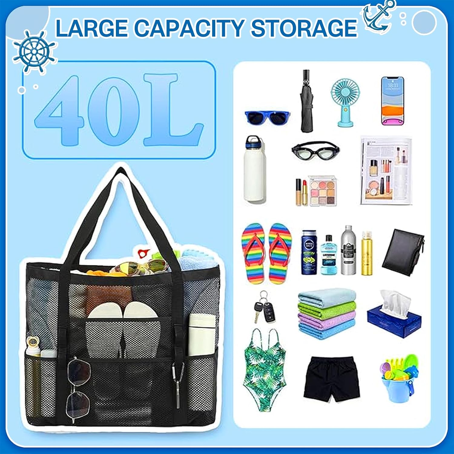 Cruise Ship Essentials 2026 Cruise Must Haves Kit - Magnetic Toothbrush Holder,Magnetic Door Organizer, Large Mesh Beach Bag,Magnetic Hooks, Cruise RV Travel Essentials