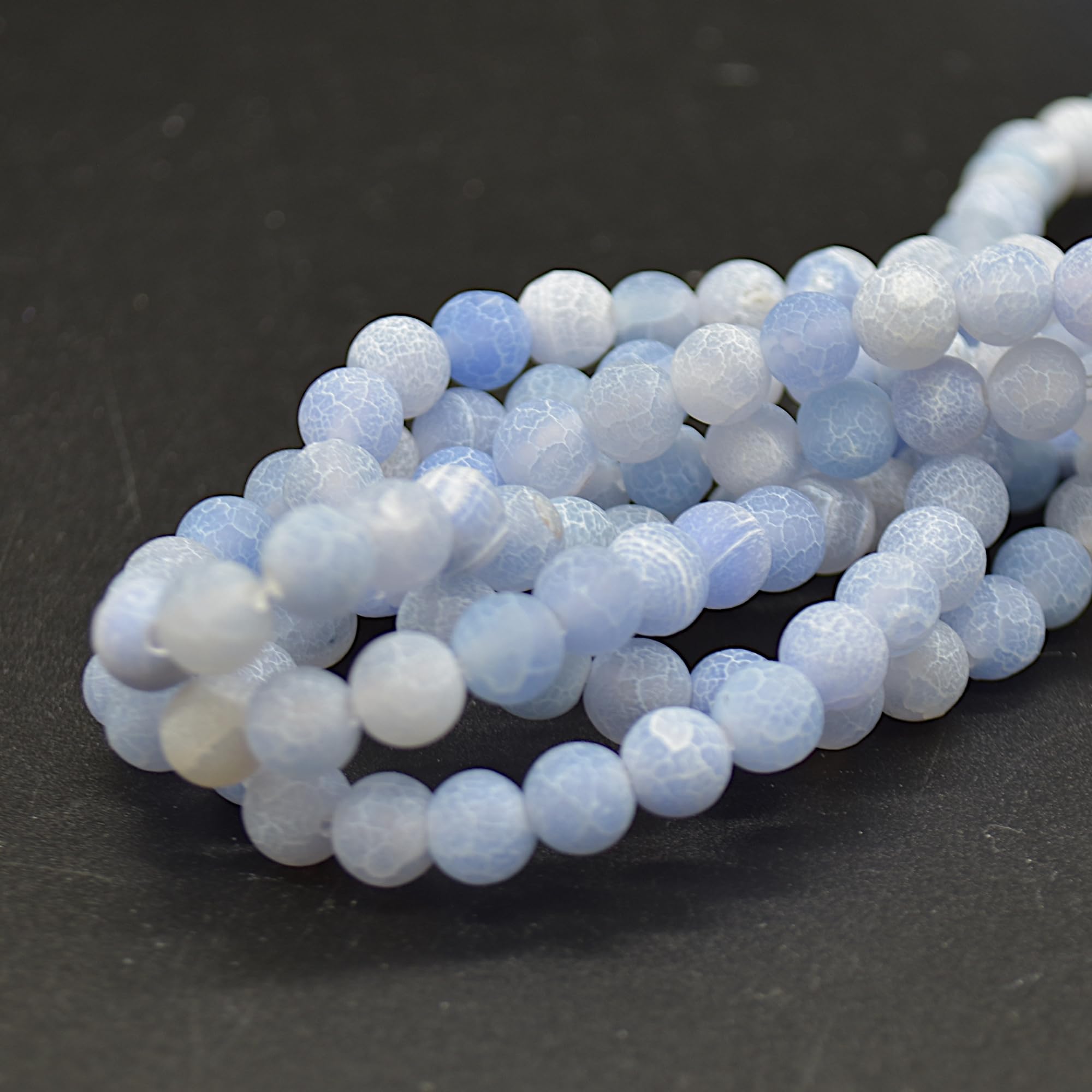 Frosted Matte Crackle Light Blue Agate Semi-Precious Gemstone Round Beads - 6mm - 15.5" Strand