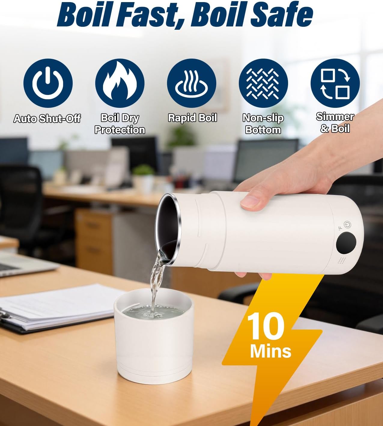 Portable Electric Kettle for Travel, 316 Stainless Steel Kettle, Hot Water Boiler with 2-In-1 Lid & Cup, 500ML Travel Tea Kettle with 8 Temperature Control, Auto Shut-Off & Boil Dry Protection (White)