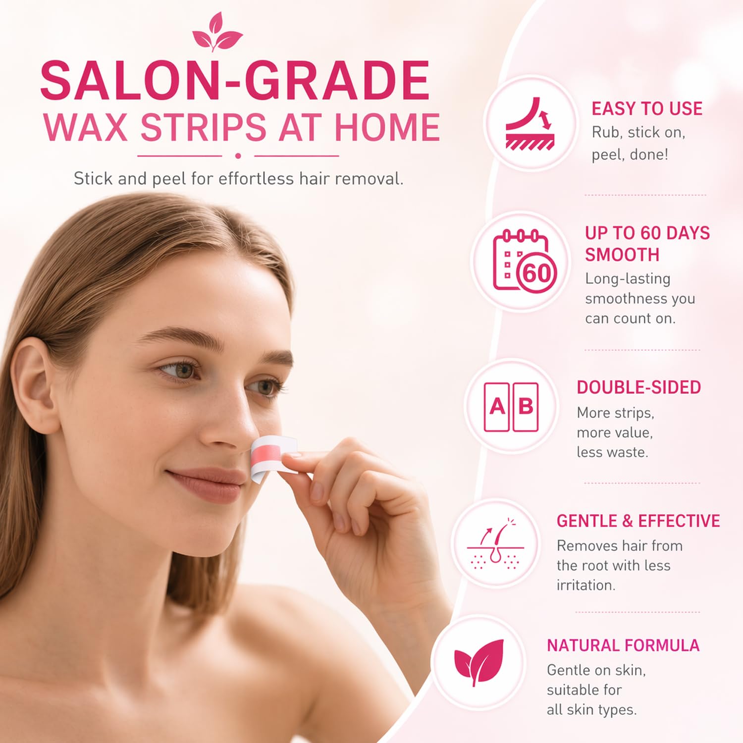 48Pcs Facial Wax Strips for Women, Upper Lip & Eyebrow Hair Removal, Hypoallergenic for Sensitive Skin, Removes Even Short Hair, Up to 5 Weeks Smooth, Easy No-Heat Waxing Kit - 5