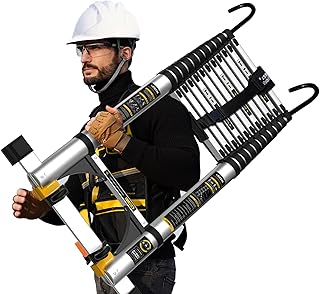 Outdoor Telescoping Ladder Extension Ladder Heavy Duty Portable Aluminum Telescoping Ladder, Collapsible Telescopinc Ladder with Roof Hook and Stabilizer Bar, Multi-Purpose 330lbs Max Capaci