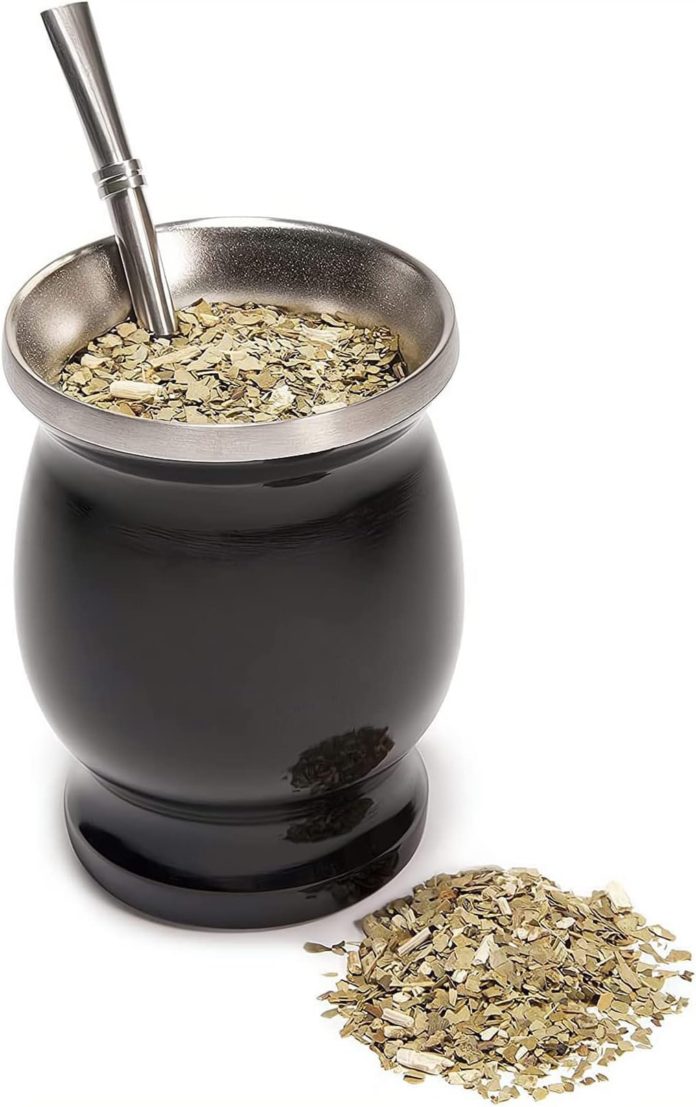 Yerba Mate Tea Cup, Gourd Shape Stainless Steel Insulated Tea Cup, Safe, Non Toxic, Not Easy to Damage, Large Diameter, Durable, Thermal Insulation, Fits Most Drinks, 230ml, Black