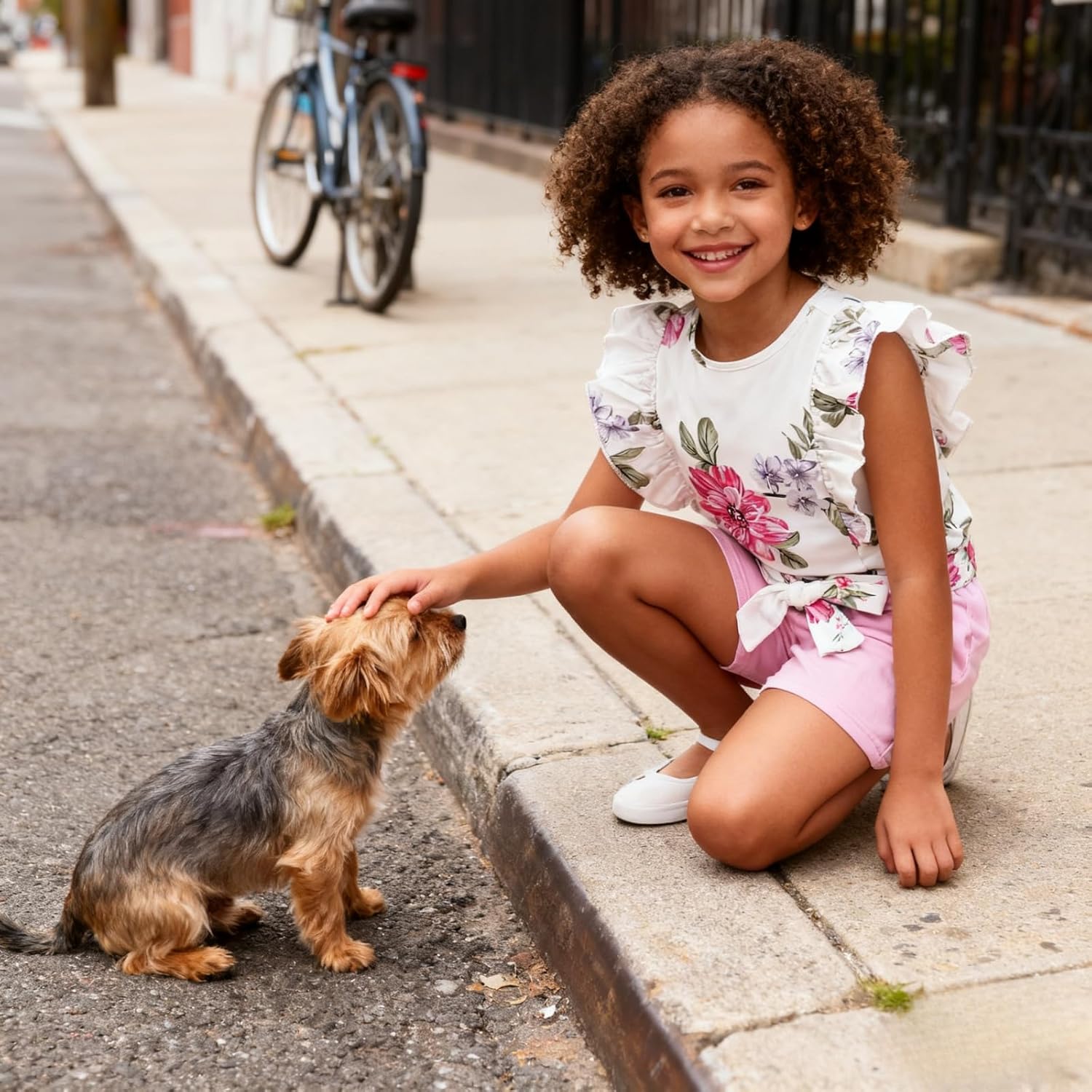 3-8T Toddler Kid Girl Outfits Clothes Ruffle Short Sleeve Floral T-Shirt Top Summer Shorts with Belt - Image 3