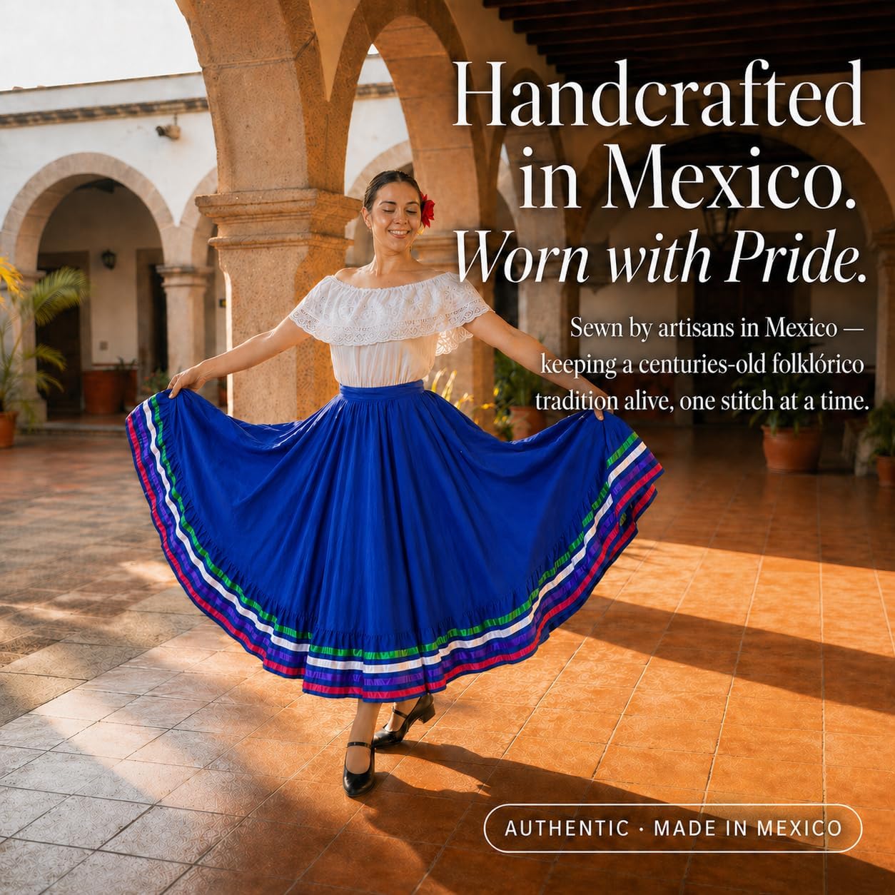 Authentic Mexican Skirt for Women Traditional Made by Original Mexican Artisans in Guerrero - Folklorico Dress - folklorico Skirt for Girls - Traje folklorico Mexicano - Mexican folklorico Skirts Blue