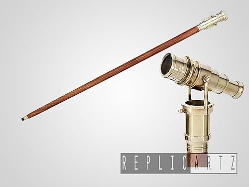 Miniatura 5 de 's - Bastón de latón con mango vintage, cabeza de telescopio victoriano, accesorios steampunk plegables, bastón de madera para hombres y mujeres