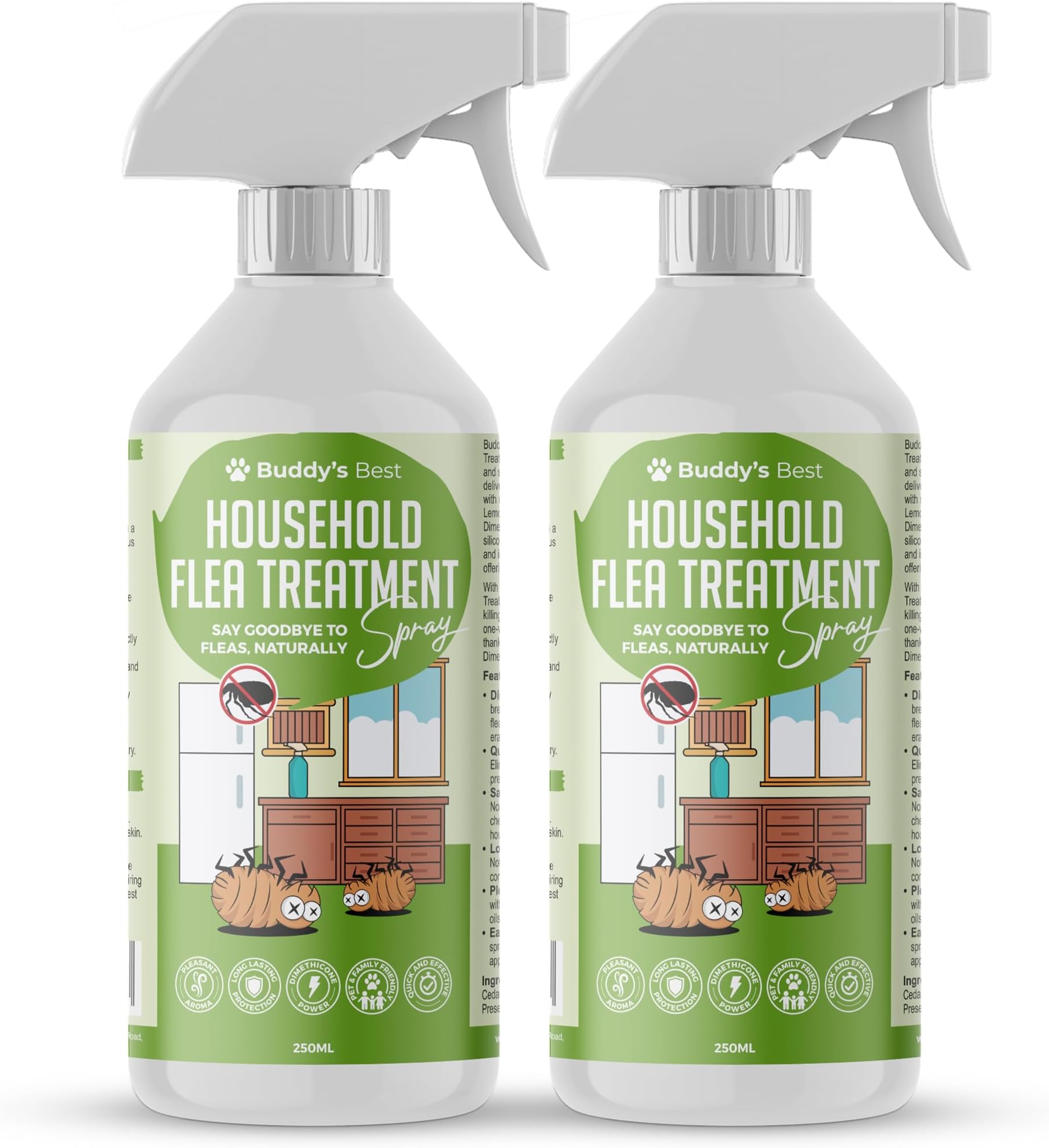 Twin Pack Household Flea Spray | 250ml | Pet-Friendly & Home Use | With Dimethicone & Natural Oils