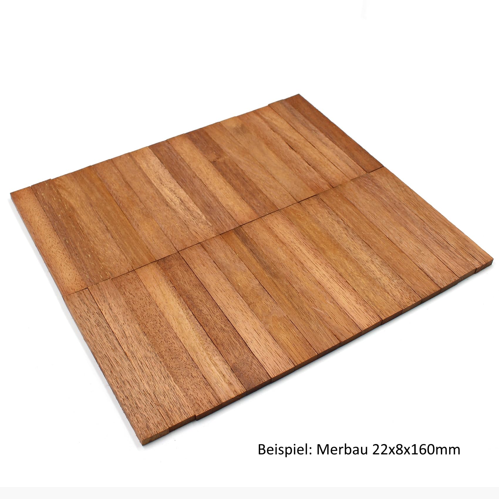 VmG-Store 80x Holzleiste 22x10mm Merbau lose Bastelklötzchen zum Basteln Bastelstäbe (Merbau 22x10mm)