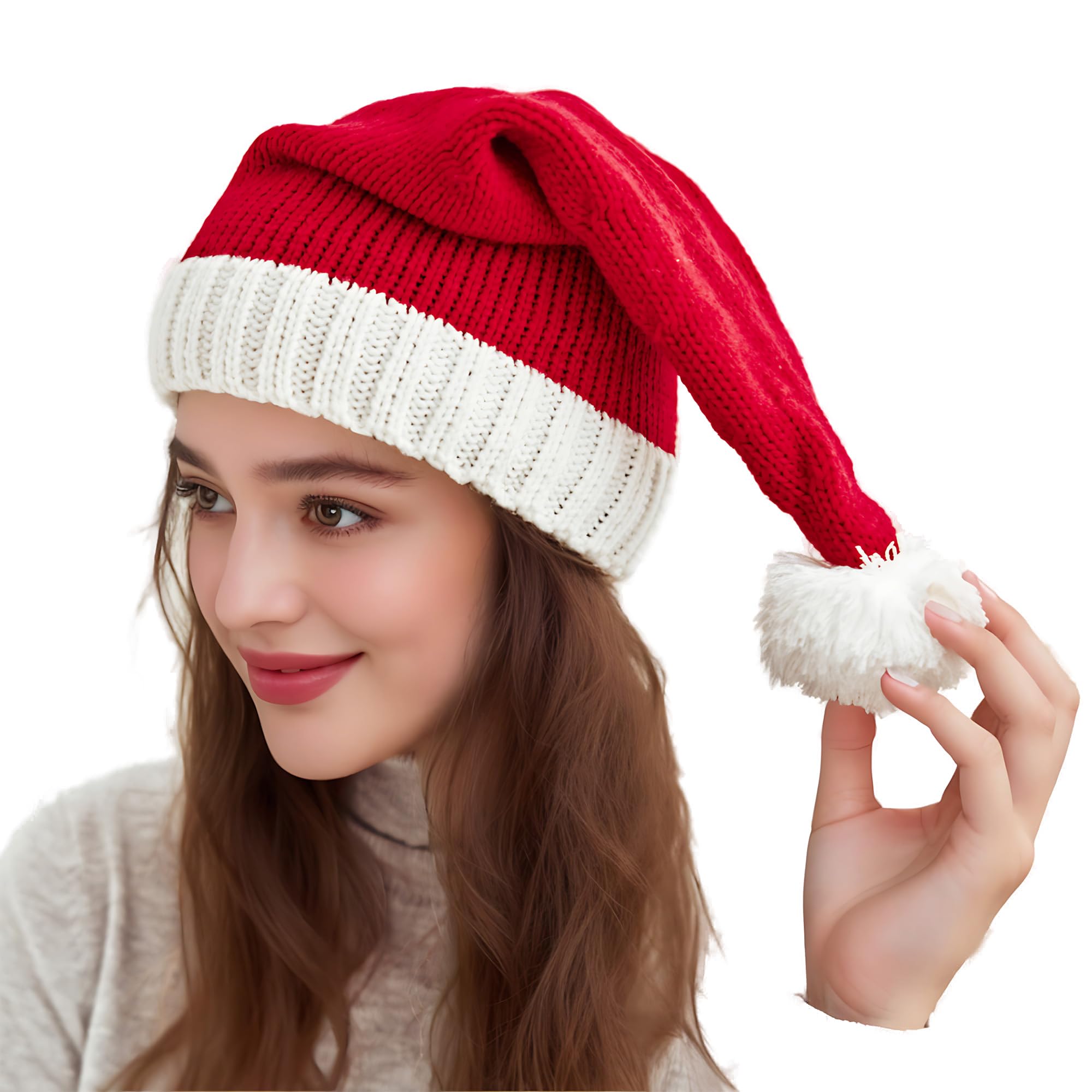 Ohhvvow Christmas Hats Adults for Women Men, Santa Knit Hat Adult Winter Santa Beanie Soft Xmas Hat Christmas New Year Gifts
