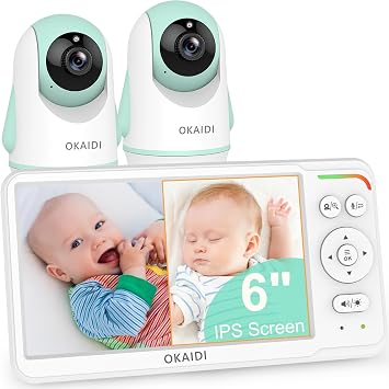 OKAIDI 6" Screen Baby Monitor with 2 Cameras, Pan-Tilt-Zoom Camera No WiFi