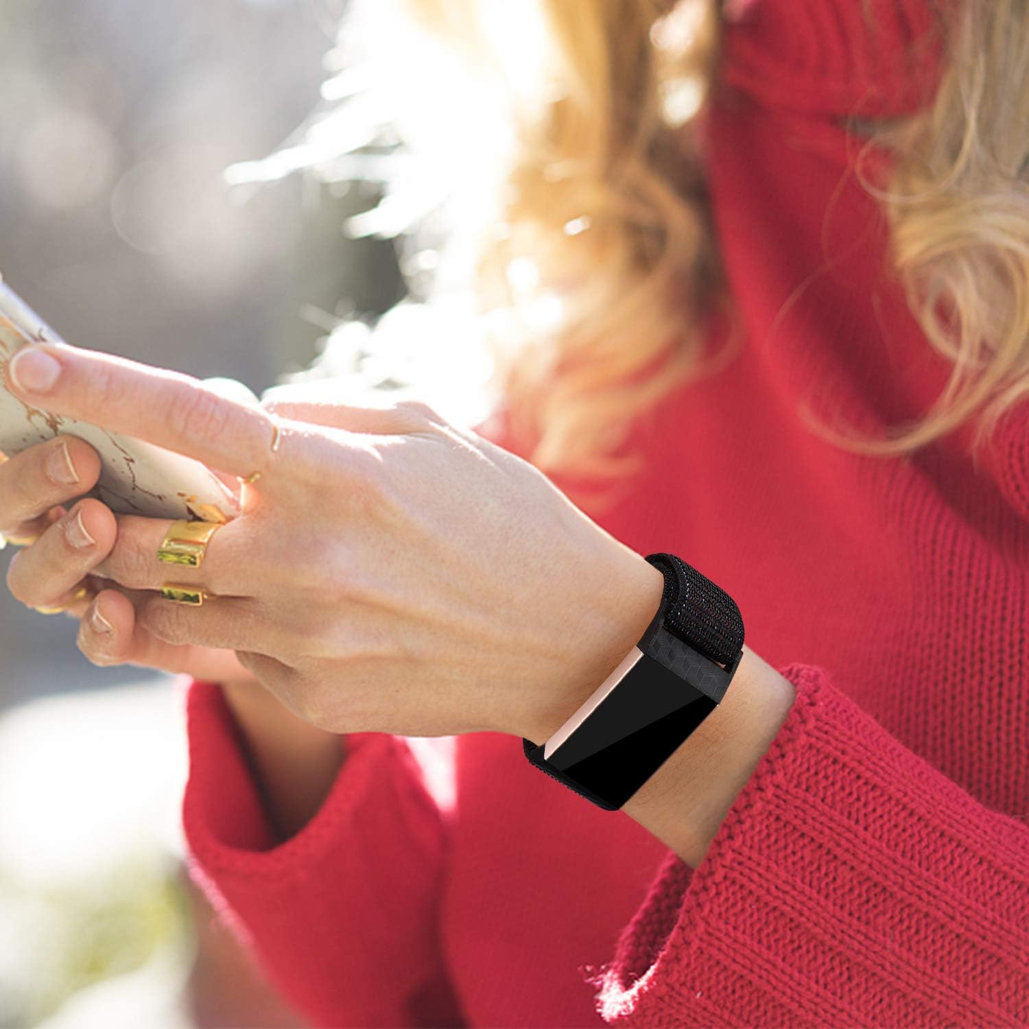 Nylon Loop Bands Compatible with Fitbit Charge 4 / Fitbit Charge 3 / Charge 3 SE Band, Soft Adjustable Breathable Replacement Band for Women and Man (Black sand)