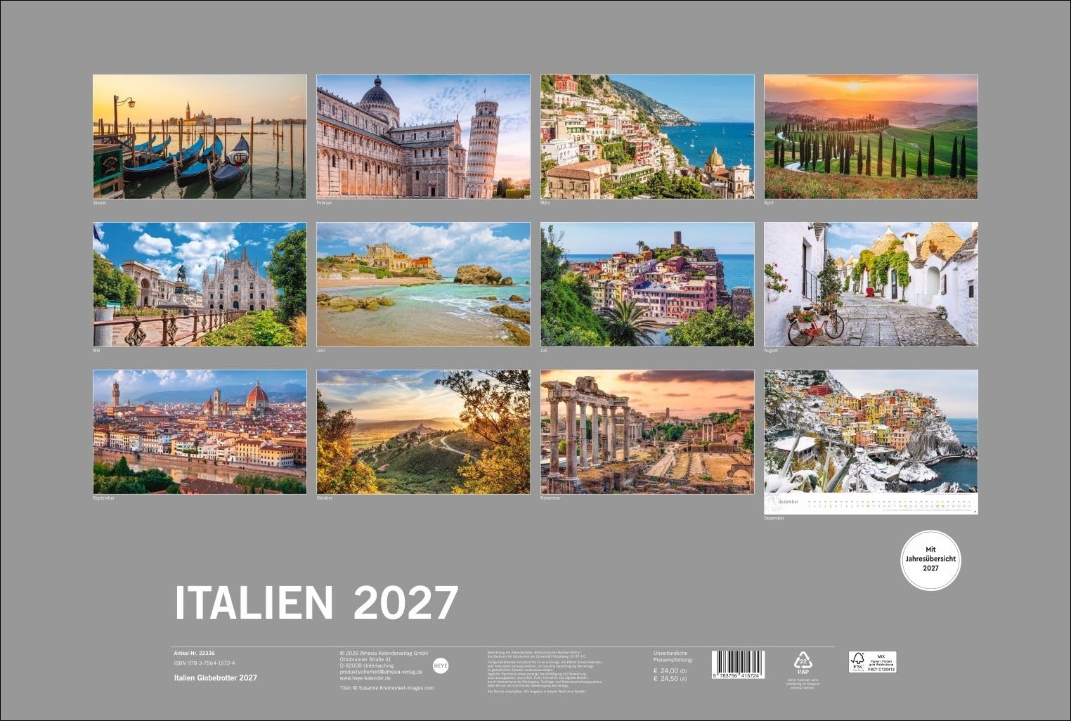 Italien Globetrotter Kalender 2027 - Von sonnigen Küsten und südlichem Flair: Großer Wandkalender für Urlaubsfeeling zu Hause. Fotokalender, der den Zauber von Bella Italia einfängt.