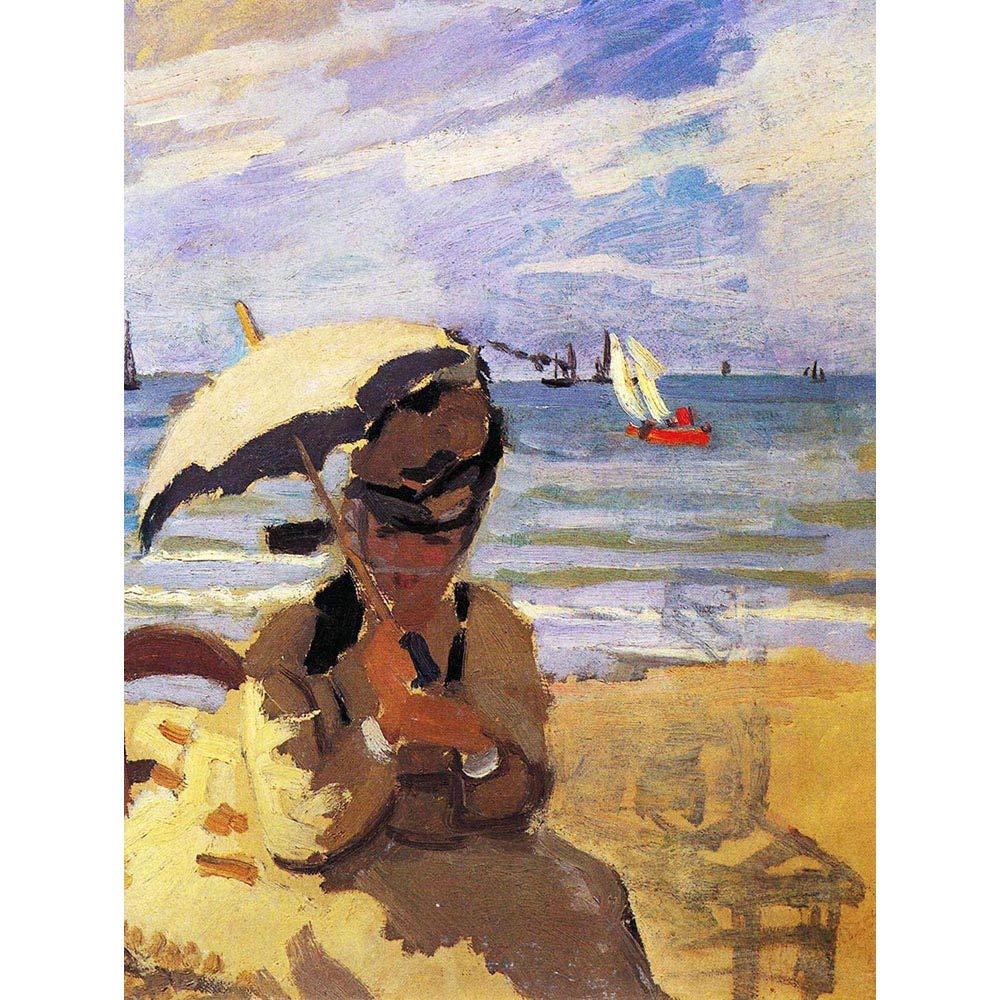 Wee Blue Coo Claude Monet Camille On Beach At Trouville Old Master Painting Art Print Poster Wall Decor 12X16 Inch