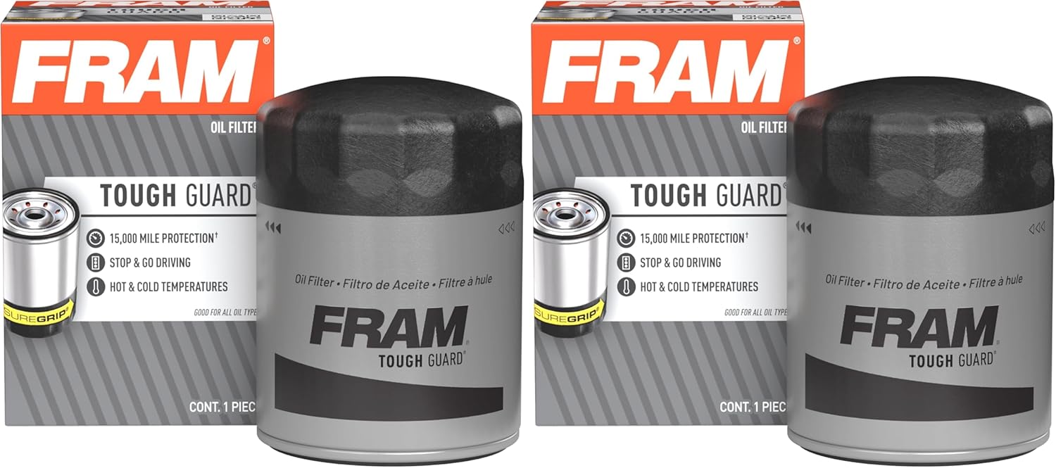 FRAM Filtro de aceite de repuesto Tough Guard TG8A, diseñado para cambios de flujo completo a intervalos que duran hasta 15 mil millas (paquete de 2)
