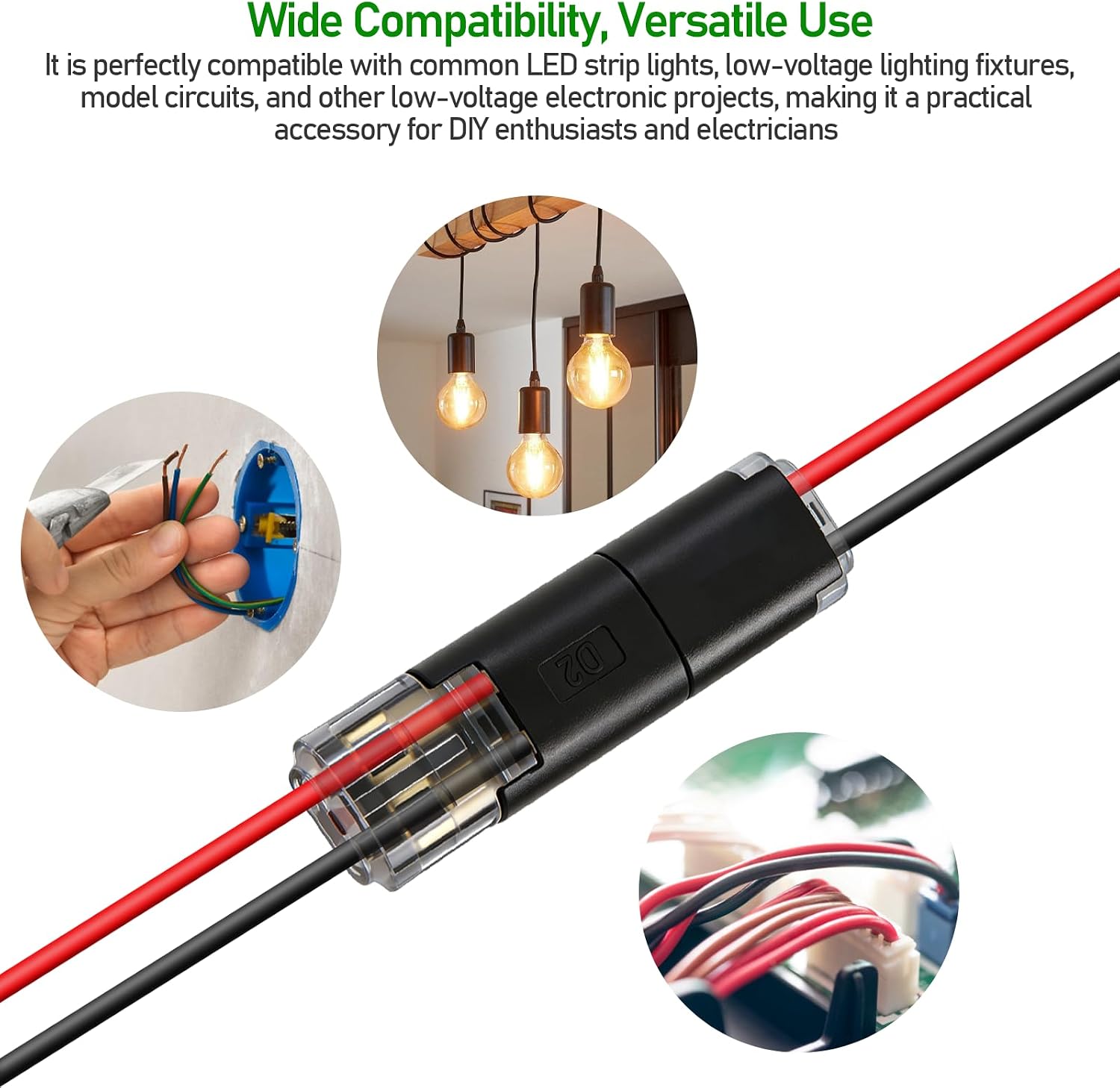 Double Wire Connector 40PCS 2 Pin Quick Connect for Low Voltage LED | 2 Pin Double Wire Plug in Connector Quick Connect Locking Buckle Tool Free Install for LED Strip Low Voltage DC Circuit