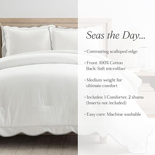 Miniatura 5 de Lush Decor Coastal Chic - Juego de edredón de 3 piezas con borde festoneado, grisblanco, tamaño KingCalifornia King, suave, elegante, asequible