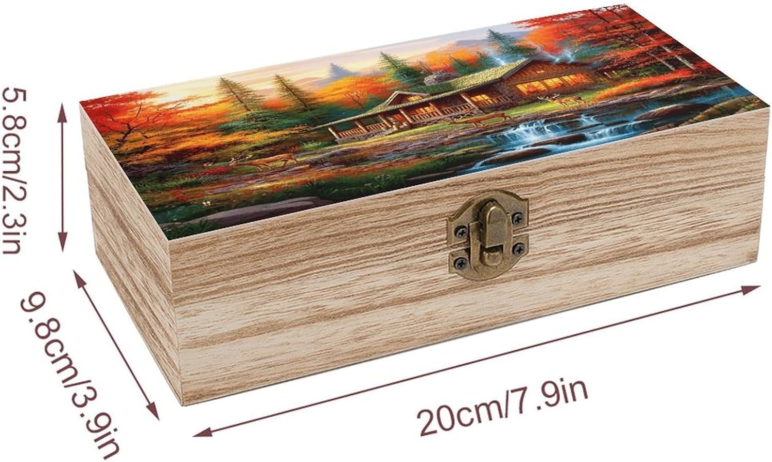 Autumn Cabin in The Woods Vintage Wooden Storage Box with Hinged Lid Natural Wood Keepsake Box for Jewelry, Crafts & Gifts Rustic Memory Box Organizer for Home Decor, Rings, Trinkets image 2
